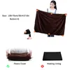 A collage of images showing a brown fleece blanket with orange dots indicating buttons, a close-up of a button, a folded brown fleece blanket, and a black heating lining. Náhľad obrázku produktu