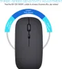 A dark gray wireless mouse is shown from a top-down perspective, with a blue arc overlay indicating different DPI settings and their uses. Produktbild-Vorschau