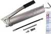 A set of tools for greasing, including a grease gun, flexible hose, and a cartridge of grease. Produktbild-Vorschau
