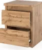 A close-up view of a wooden nightstand with two drawers, one partially open. Produktbild-Vorschau