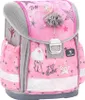 A pink and gray school backpack with ballet-themed decorations. Produktbild-Vorschau
