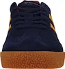 A close-up front view of a blue Gola sneaker with yellow accents and a brown sole. Produktbild-Vorschau