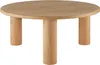 A round wooden coffee table with three cylindrical legs, presented on a white background. Voir les images du produit