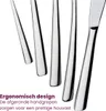 Close-up view of several polished metal cutlery handles, with text describing ergonomic design. Náhled obrázku produktu