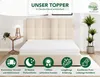 A bed with a topper, featuring marketing icons and text. Produktbild-Vorschau