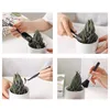 A collage of four images showing the use of small gardening tools for repotting a succulent plant. Náhled obrázku produktu
