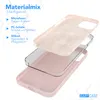 An exploded view of a phone case showing its three layers: silicone, PC shell, and microfiber. Text describes the materials and their benefits. Produktbild-Vorschau