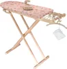 A wooden ironing board with a pink floral pattern cover, a toy iron, and a drying rack with clothespins. Podgląd zdjęcia produktu