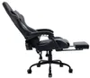 A black gaming chair with a footrest extended, shown from the side. Produktbild-Vorschau