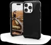 A black iPhone 15 Pro phone case with a textured back is shown, with the phone inside the case displayed in the background. Anteprima dell’immagine prodotto