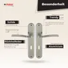 A product image showcasing door handles with descriptive text highlighting features. Produktbild-Vorschau