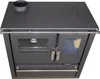 A dark gray wood-burning stove with a glass door and a metal handle, shown from a front-top angle against a white background. Produktbild-Vorschau