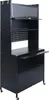 A black metal kitchen cabinet with shelves, a pull-out work surface, and wheels. Anteprima dell’immagine prodotto