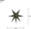 A dark green, seven-pointed star-shaped lamp with cutouts, shown against a white background with dimension lines indicating its size. Podgląd zdjęcia produktu