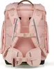 The back view of a pink backpack with straps and buckles. Produktbild-Vorschau