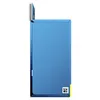 A side view of a blue product box with a gray flap at the top and a yellow strip at the bottom right corner. Anteprima dell’immagine prodotto