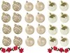 A collection of gold and champagne colored Christmas ornaments arranged in rows on a white background, with poinsettias and greenery at the bottom. Anteprima dell’immagine prodotto