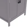 A close-up view of the bottom section of a gray cabinet with two doors and black handles, set against a white background. Náhled obrázku produktu