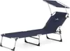 A navy blue folding lounge chair with a sunshade, shown on a white background. Náhled obrázku produktu