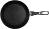 A top-down view of a black ceramic frying pan with a speckled interior and a black handle with a silver accent. Produktbild-Vorschau