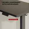 Close-up of a desk showing its control panel and curved edge. Voir les images du produit