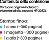 Text describing the contents of a package and the printing capacity of an ink cartridge. Produktbild-Vorschau