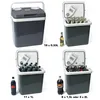 A collage of four images showing a portable cooler box in different configurations and capacities, filled with bottles. Produktbild-Vorschau