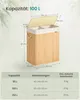 A diagram showing the dimensions and capacity of a laundry basket, with a table of different sizes and their specifications. Produktbild-Vorschau