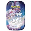 A Pokemon trading card game mini tin box with a blue background and colorful swirling lines and stars. It features several cartoonish mouse-like Pokemon characters. Produktbild-Vorschau