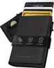 A black leather cardholder with cards and a coin visible. Produktbild-Vorschau