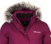 Close-up of a plum-colored jacket with a fur-lined hood. Produktbild-Vorschau