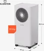 A white air conditioner with dimensions and weight indicated. A fan grill is visible on the front. Náhled obrázku produktu