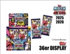 A marketing image showcasing Topps Match Attax trading card game products, including booster packs and a display box, for the 2025/2026 season. Produktbild-Vorschau