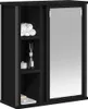 A black bathroom wall cabinet with a mirror and open shelves. Produktbild-Vorschau