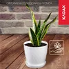 A snake plant in a white geometric pot with a saucer, placed on a wooden floor in front of a brick wall. Podgląd zdjęcia produktu