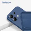 Close-up view of the back of a blue phone case, showing the camera cutout and the interior lining. Produktbild-Vorschau
