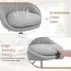 Collage showing close-ups of a gray fabric chair, highlighting its features. Produktbild-Vorschau