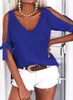 Damen-T-Shirt mit V-Ausschnitt und schulterfreiem Design Produktbild-Vorschau 2