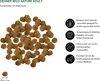 A pile of dog food kibble with descriptive icons and text on the right side. Produktbild-Vorschau