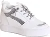 A studio shot of a single white sneaker with silver glitter accents. Produktbild-Vorschau
