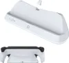 A white charging dock for a gaming console controller is shown, with a separate image below showing a controller in the dock. Anteprima dell’immagine prodotto