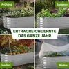 A collage showing a raised garden bed in different seasons and with different plants, illustrating year-round harvesting. Produktbild-Vorschau