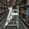 A person is using a rolling stepladder in a library or archive. Náhled obrázku produktu