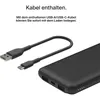 A black power bank and a USB-A to USB-C cable are shown on a white background, with German text above. Anteprima dell’immagine prodotto