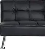 A close-up view of a black sofa with tufted back cushions and a single chrome leg. Produktbild-Vorschau
