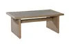 A rectangular outdoor coffee table with a glass top and a woven rattan base. Produktbild-Vorschau