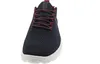 A close-up, front-facing view of a single navy blue Geox sneaker with red laces against a white background. Produktbild-Vorschau