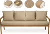 A beige sofa with cushions, shown with close-up insets highlighting features like water resistance and removable covers. Voir les images du produit