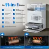 A marketing image showcasing an 11-in-1 cleaning station for a robot vacuum, with feature callouts and close-ups of specific functions. Produktbild-Vorschau