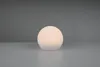 A white spherical lamp sits on a light gray surface against a dark gray background. Produktbild-Vorschau